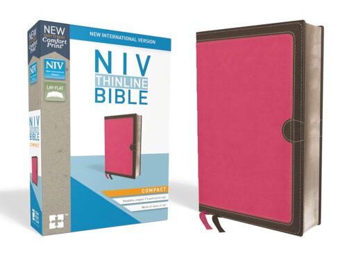 NIV, Thin line Bible, Compact, Imitation Leather, Pink/Brown, Red Letter Edition Imitation Leather